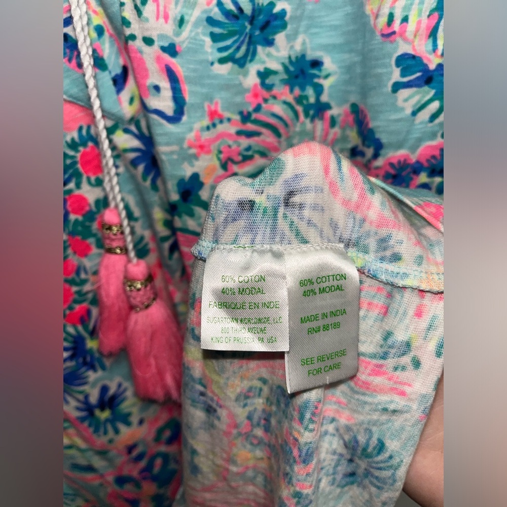 Lilly Pulitzer Del Lago Serene Gypsea Mini Dress Beachy Tassels Fish Sea Size M - Picture 4 of 8